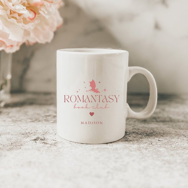 Pink Minimal Custom 'Romantasy' Book Lovers' Kaffeetasse (Von Creator hochgeladen)