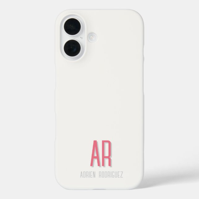 Pink Minimal Monogram Initial iPhone 16 Fall Case-Mate iPhone Hülle (Rückseite)