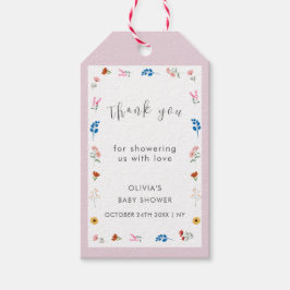 Pink Minimal Wildblume Kinderdusche Danke Geschenkanhänger