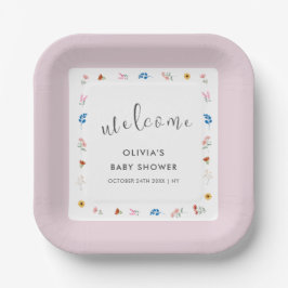 Pink Minimal Wildblume Kinderdusche Empfang Pappteller