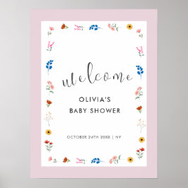 Pink Minimal Wildblume Kinderdusche Empfang Poster