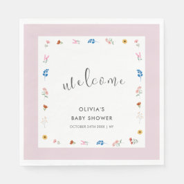 Pink Minimal Wildblume Kinderdusche Empfang Serviette