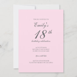 Pink Minimalist 18th Birthday Party Invitation Einladung