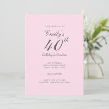 Pink Minimalist 40th Birthday Party Invitation