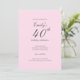 Pink Minimalist 40th Birthday Party Invitation Einladung