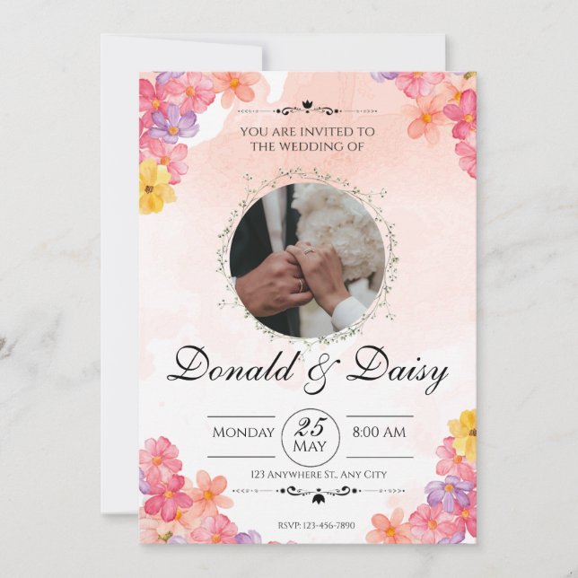 Pink Minimalist Floral Wedding Invitation Card Einladung (Vorderseite)