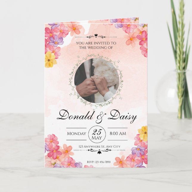 Pink Minimalist Floral Wedding Invitation Card Karte (Vorderseite)