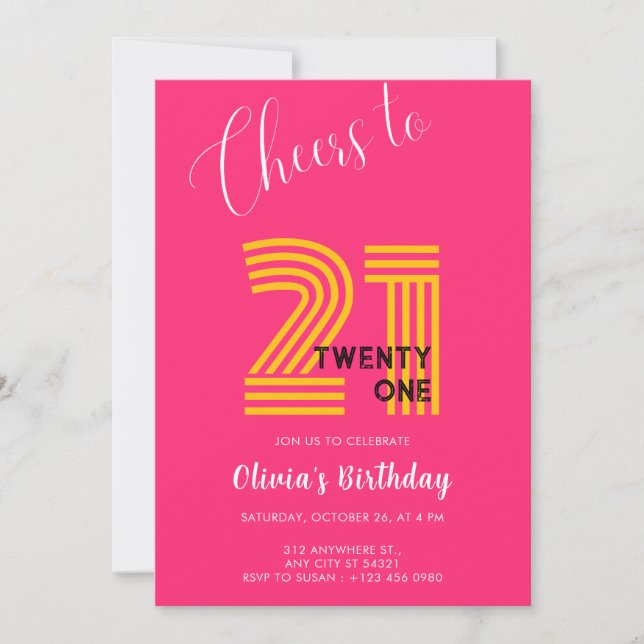 Pink Minimalist Girly 21st Birthday Invitation  Einladung (Vorderseite)