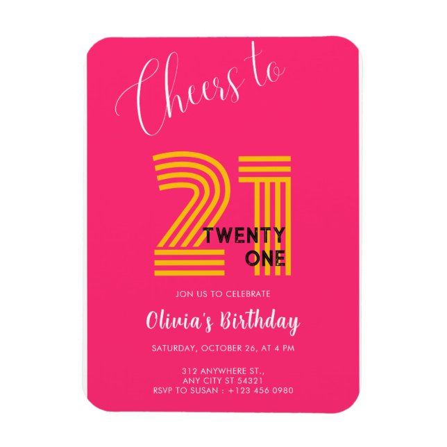 Pink Minimalist Girly 21st Birthday Invitation  Magnet (Vertikal)