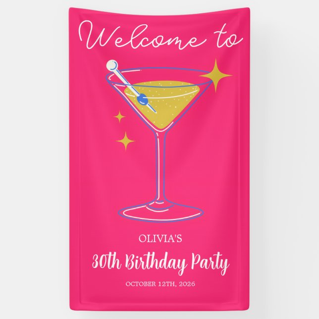 Pink Minimalist Girly 30th Birthday Sign Banner (Vertikal)