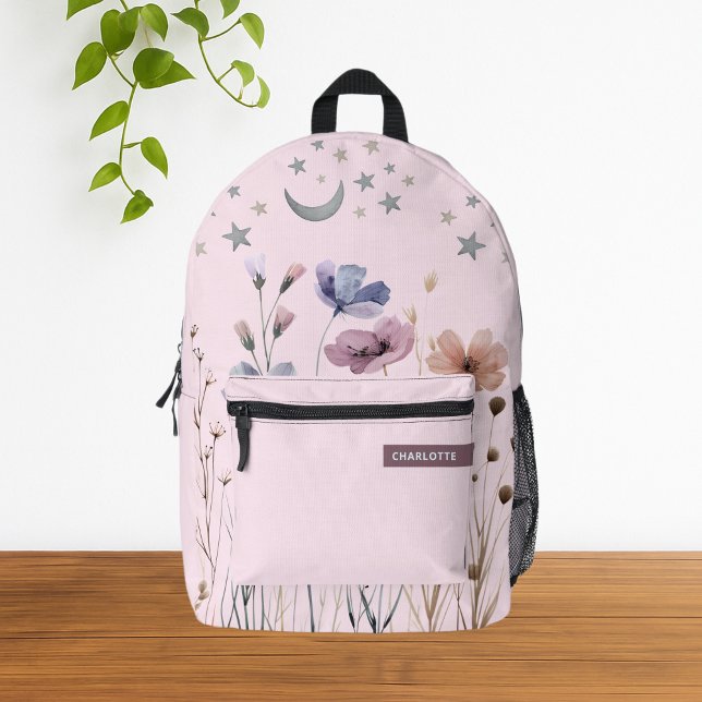 Pink Minimalistisch Boho Wildblume Individuelle Na Bedruckter Rucksack (Cute Pink Pastel Wildflower Girly Watercolor Floral Backpack
)