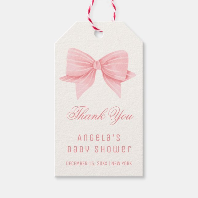 Pink Minimalistisch Bow Krawatte Kinderdusche Dank Geschenkanhänger (Vorderseite)