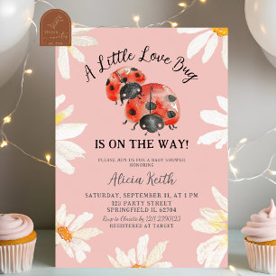 Pink Minimalistisch Daisy Lovebug Babydusche Einladung