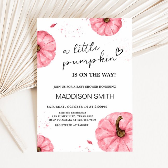 Pink Minimalistisch Fall Pumpkin Baby Dusche Einladung (Pink Pumpkin Minimalist Baby Shower Invitation)