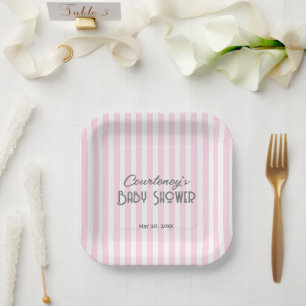 Pink minimalistisch gestreifte Babydusche Pappteller