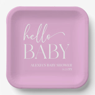 Pink Minimalistisch Hello Baby Dusche Pappteller