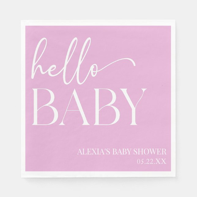 Pink Minimalistisch Hello Baby Dusche Serviette (Vorderseite)