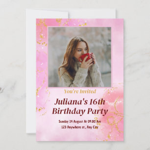Pink Minimalistische Geburtstagsparty mit Foto Einladung