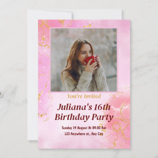 Pink Minimalistische Geburtstagsparty mit Foto Einladung