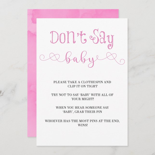 Pink Minimalistische Schrift Say Baby Invites nich (Vorne/Hinten)