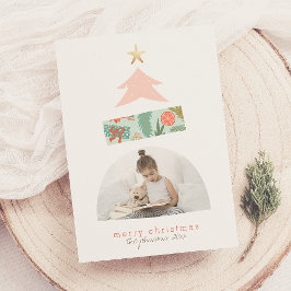 Pink & Mint Abstraktes Weihnachtsbaum Foto Feiertagskarte