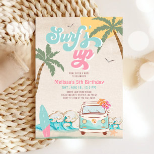 Pink Mint Aqua Mädchen Surfen Hoch Geburtstag Einladung