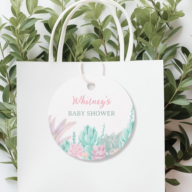 Pink & Mint Aquarell Succulents Baby Girl Dusche Geschenkanhänger (Succulent Cute Watercolor Pink Baby Girl Shower Favor Tags)