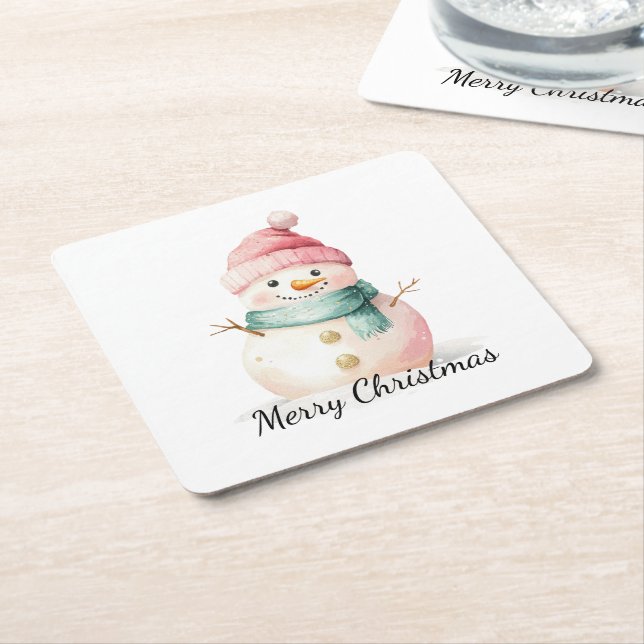 Pink Mint Christmas Snowman Rechteckiger Pappuntersetzer (angewinkelt)