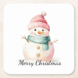 Pink Mint Christmas Snowman Rechteckiger Pappuntersetzer