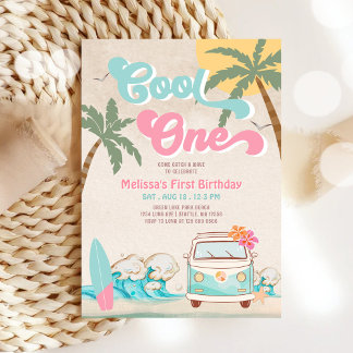 Pink Mint Cool ONE Surfen 1. Geburtstag Einladung
