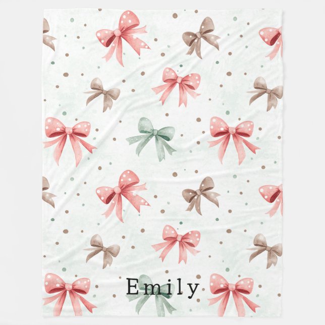 Pink Mint Cream Dots & Bows Christmas   Fleecedecke (Vorderseite)