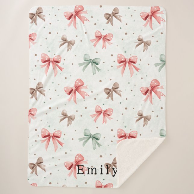 Pink Mint Cream Dots & Bows Christmas   Sherpadecke (Vorderseite)
