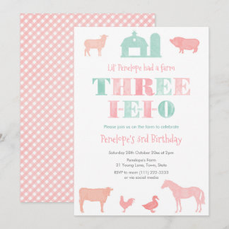 Pink Mint DREE-IEIO Girl 3. Geburtstag Party Einladung