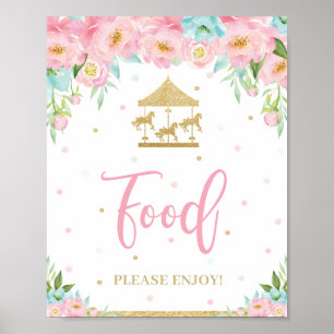 Pink Mint floral Karussell Geburtstagsdusche Nahru Poster
