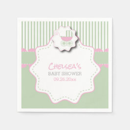 Pink & Mint Green Baby Buggy Dusche Serviette