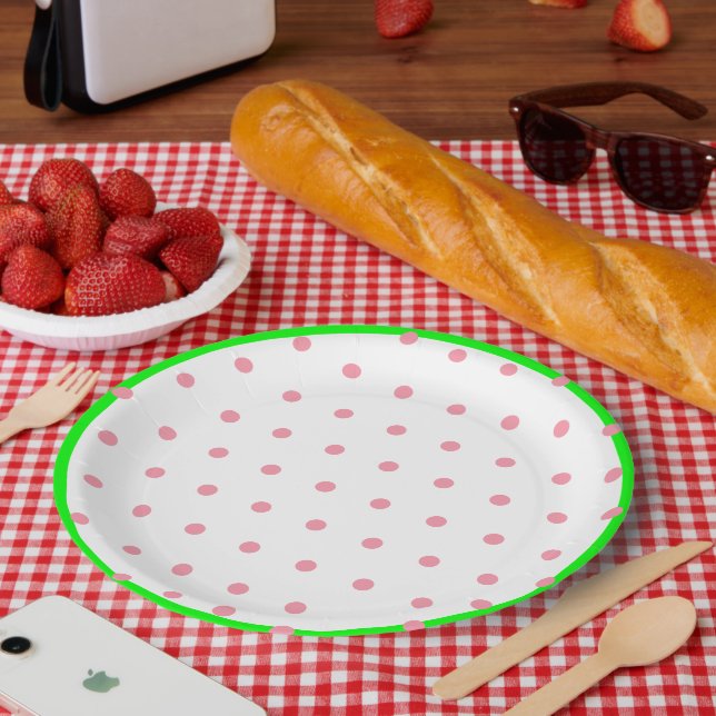 Pink Mint Green Geometric Polka Dots Pappteller (Picknick)