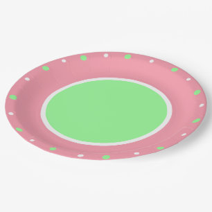 Pink Mint Green Geometric Polka Dots Pappteller