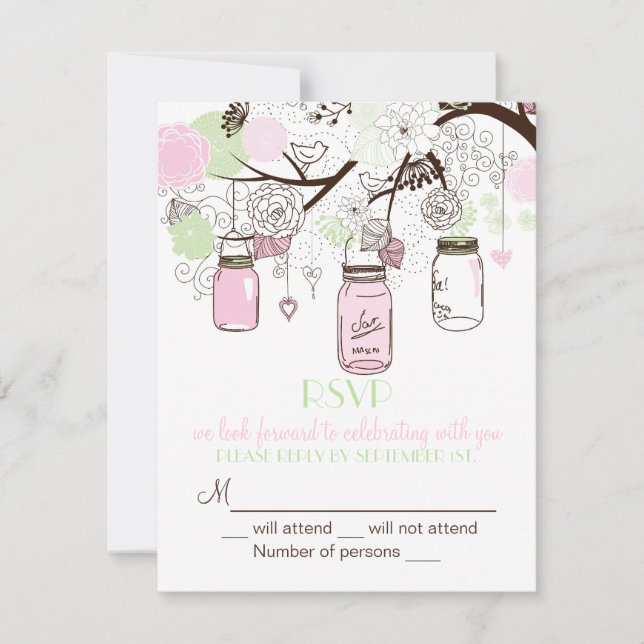 Pink Mint Green Mason Jars UAWG Wedding Einladung (Vorderseite)