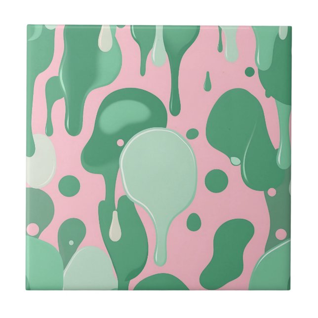 Pink Mint Green Melting Drip Pattern Abstract  Fliese (Vorderseite)