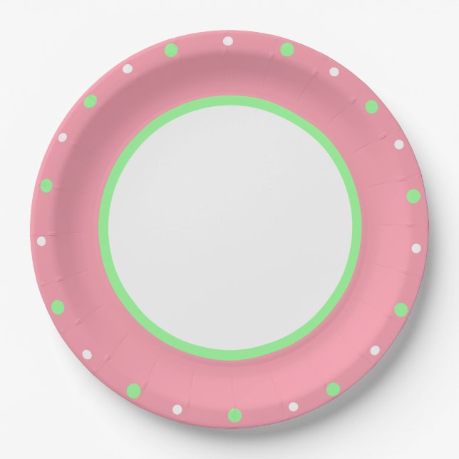 Pink Mint Green Polka Dots Pappteller (Vorderseite)