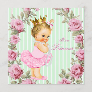 Pink Mint Green Rose Ballerina Baby Dusche Einladung