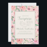 Pink Mint Green Watercolor Floral 40. Geburtstag<br><div class="desc">Überraschung 40. Geburtstag Party individuelle Einladungen sind mit niedlichen rot Rosa Aquarell Blumen und Grün und Minzgrün Text entworfen. Text ist vollständig anpassbar,  so entwerfen Sie diese Einladungen für jeden beliebigen Alter.</div>