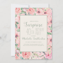 Pink Mint Green Watercolor Floral 40. Geburtstag