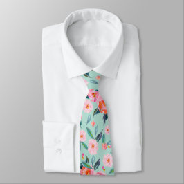 Pink Mint Green Watercolor Rose Muster Hochzeit Krawatte