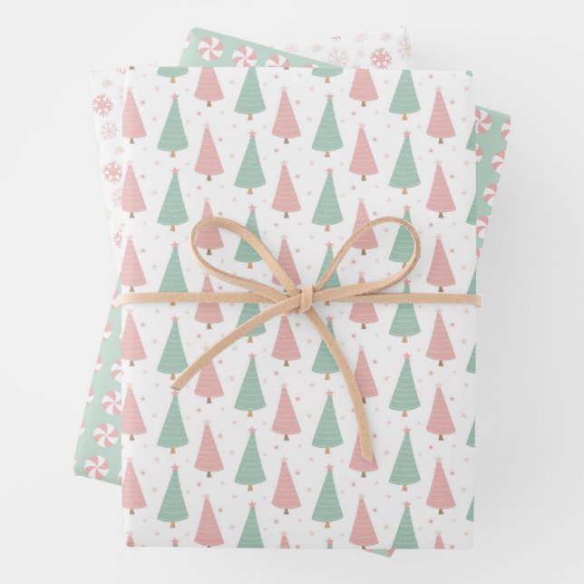 Pink/Mint Holiday Wrapping Paper Sheets Geschenkpapier Set (Beispiel)