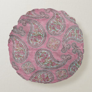 PINK MINT PAISLEY RUNDES KISSEN