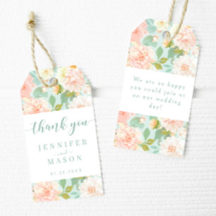 Pink Mint Peony Floral Wedding Danke, dass ihr Tag Geschenkanhänger