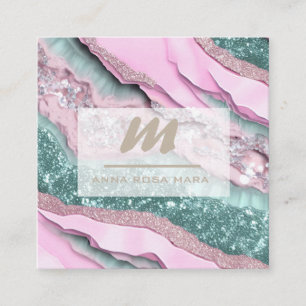 *~* PINK MINT QR Marble Glam Luxe Initial AP66 Quadratische Visitenkarte