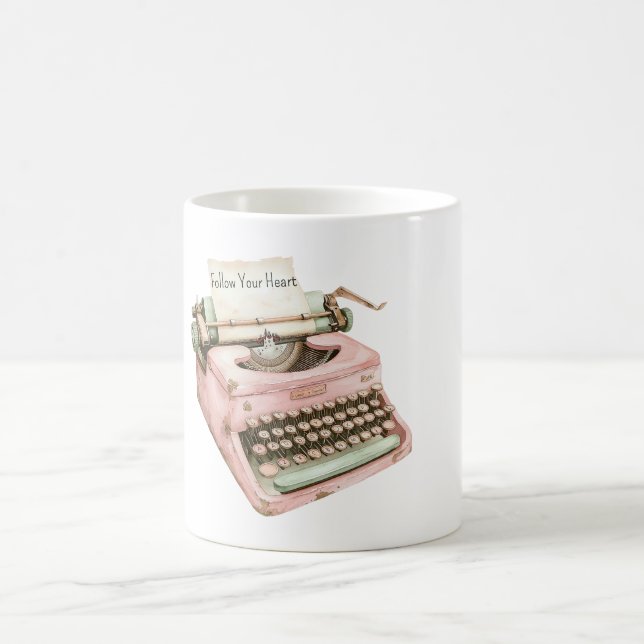 Pink Mint Typewriter Follow Your Heart Kaffeetasse (Mittel)
