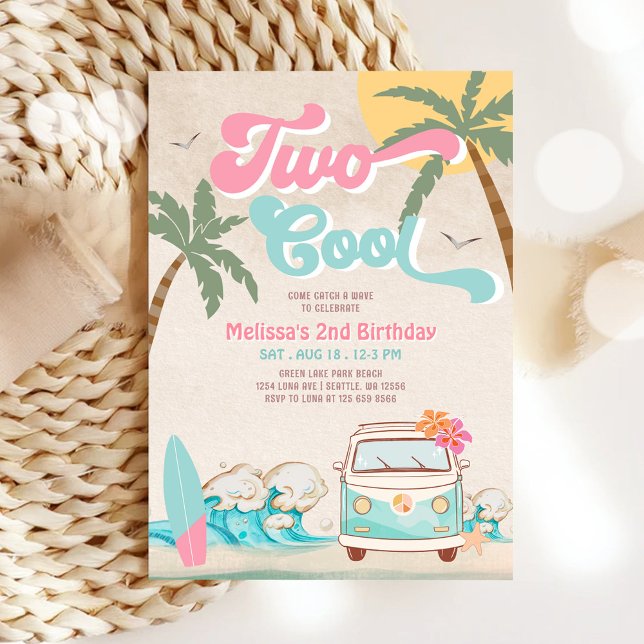 Pink Mint Zwei Coole Surfen 2. Geburtstag Einladung (Von Creator hochgeladen)